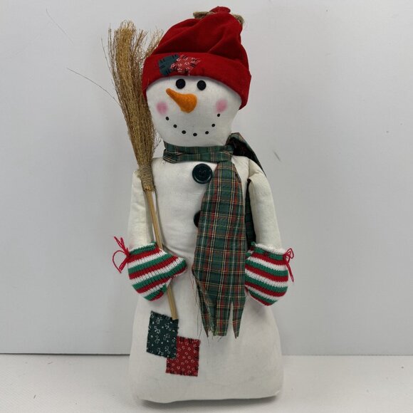 Vintage 1997 Set Of 3 Cotton Snowman Shelf Sitters Holiday Plaid Scarves 13"-16" - Picture 2 of 14